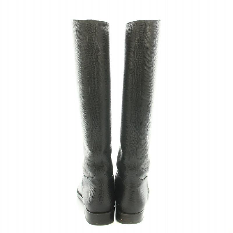 PRADA（プラダ） ロングブーツ ラウンドトゥ ローヒール レザー 36 黒