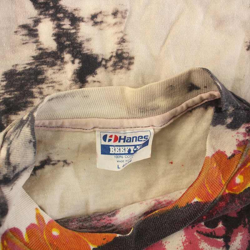 Hanes 80s BEEFY-T Tシャツ カットソー ヴィンテージ ロンT 総柄 長袖 L マルチカラー /YM 【自画像】 メンズ