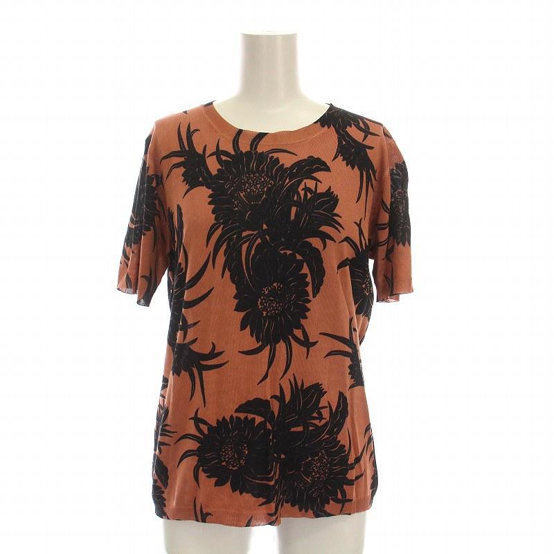PRADA プラダ ニット カットソー 半袖 花柄 茶 サーモンピンク 黒 /YM  