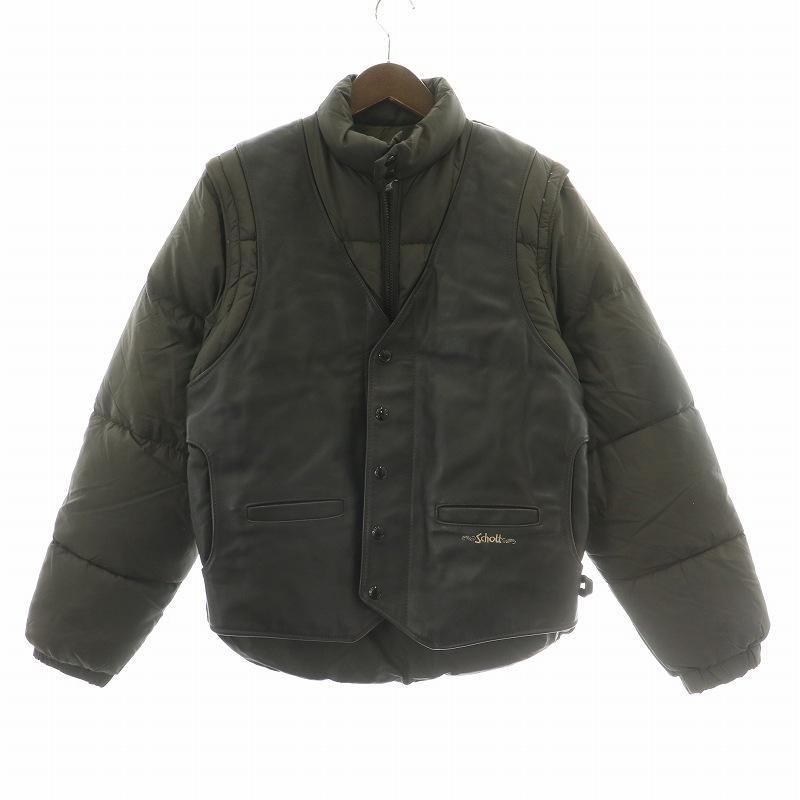 ショット SCHOTT 90s ダウンジャケット レザー 切替 スタンドカラー 