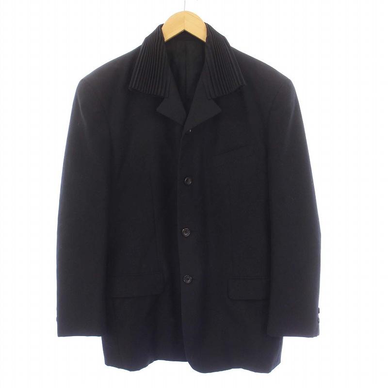 【中古】コムデギャルソンオムプリュスS 80s プリーツ切替 テーラードジャケット S 黒 PJ-11066S /KH メンズ コムデギャルソンオムプリュス COMME des GARCONS HOMME PLUS 80s