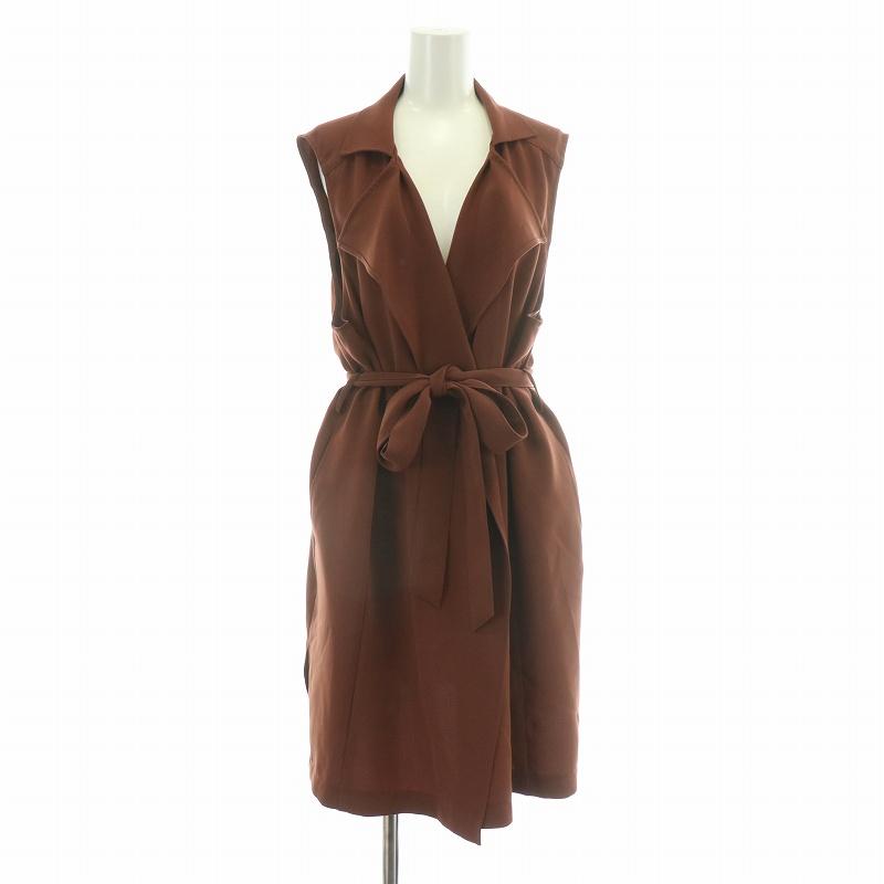 leilian - レリアン ベスト ジレ ロング丈 ストレッチ 前開きトッパー ベルト 13 茶 レリアン Leilian ベスト ジレ ロング丈 ストレッチ 前開き