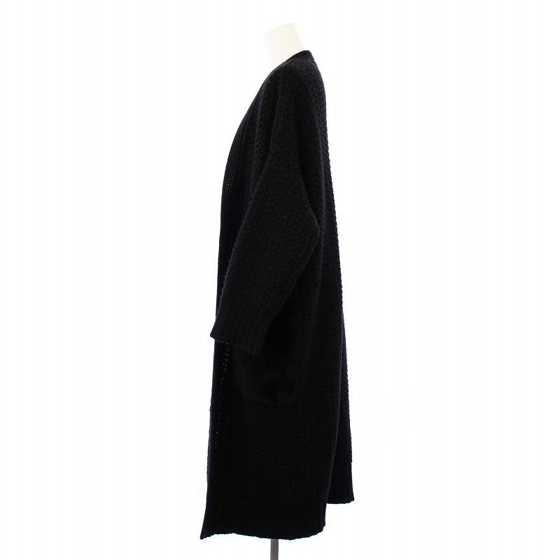 【中古】ドゥロワー ノーカラーロングニットカーディガン ムートンファーポケット ロング ブラック 6515-106-0447 ドゥロワー Drawer ノーカラーロングニットカーディガン ムートン