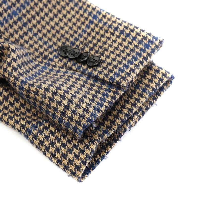 【中古】ベルベスト Belvest テーラードジャケット シングル ハウンドトゥース 段返り3B キャメル 48 ベージュ 青 BELVEST（ベルベスト） テーラードジャケット シングル ハウンド