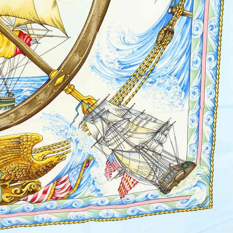 HERMES エルメス カレ90 VIVE LE VENT 風よ吹け スカーフ 船 シルク 絹 