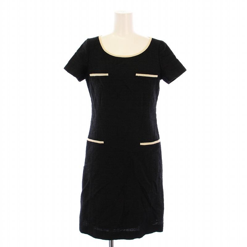 新品同様【アナイ】ウール　ツイード 半袖ひざ丈ワンピース アナイ ANAYI ワンピース ひざ丈 半袖 クルーネック ツイード