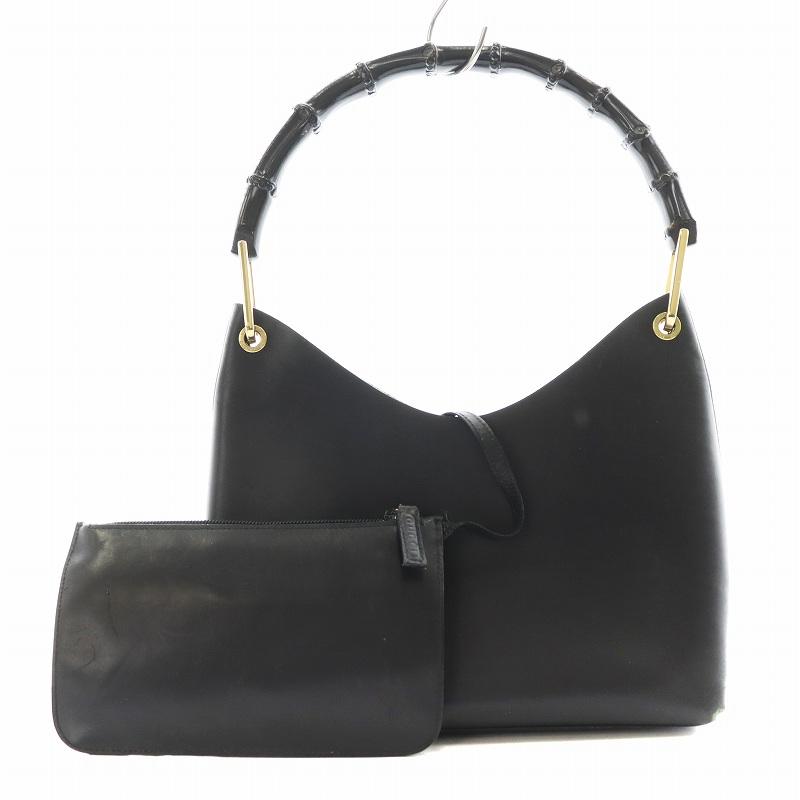 グッチ ハンドバッグ 黒 バンブー レザー ワンショルダー レディース