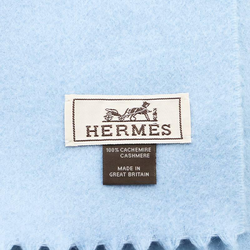 HERMES（エルメス） マフラー フリンジ カシミヤ 水色 ライトブルー