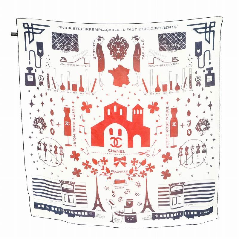 CHANEL シャネル ココマーク スカーフ 総柄 シルク 絹 白 CHANEL シャネル ココマーク スカーフ 総柄 シルク 絹 白