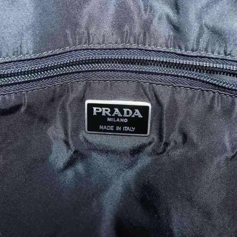PRADA プラダ トートバッグ ハンドバッグ 編み込み ロゴ 刺繍 黒  