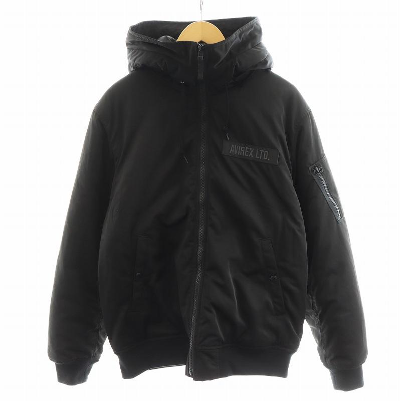 〈美品〉AVIREX アヴィレックス【XL】フード付きビッグロゴ 中綿ジャケット AVIREX（アヴィレックス） 中綿ジャケット ロゴ フード アウター XL 黒