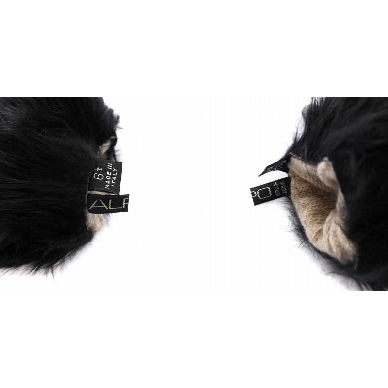 ALPO アルポ 手袋 レザー グローブ ファー チェーン 6 1/2 黒 /YM
