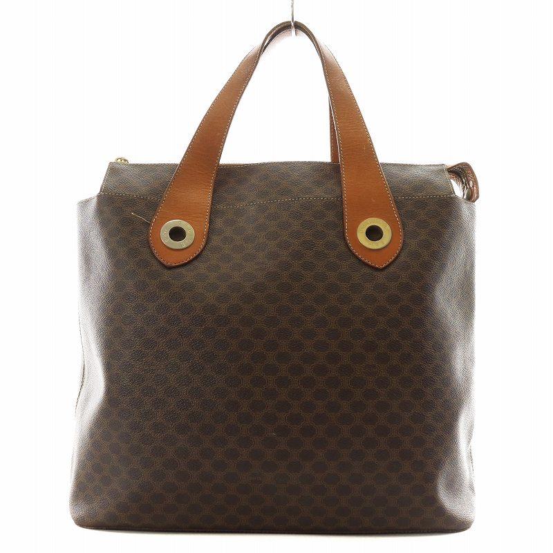 CELINE セリーヌ マカダム柄 トートバッグ ハンドバッグ レザー 茶 