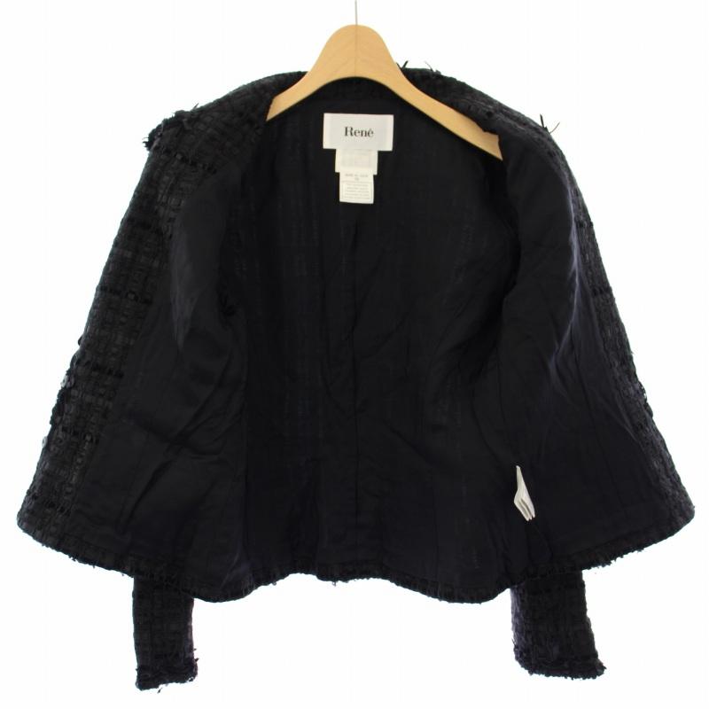 Rene ルネ TISSUE テーラードジャケット ツイード 38 黒 6333220