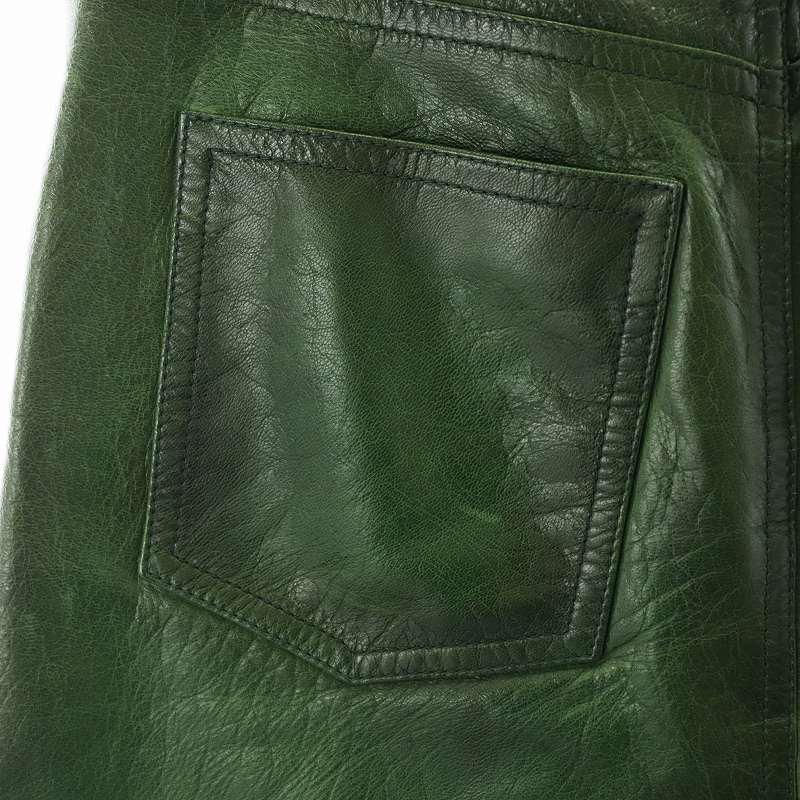 プラダ PRADA フレアスカート ひざ丈 やぎ革 38 緑 グリーン /AN38
