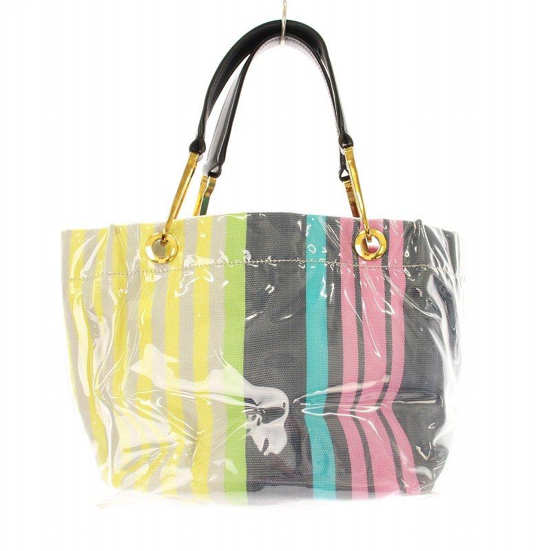 MARNI マルチカラーGLOSSY GRIP ストライプ PVC ハンドバッグ MARNI マルニ GLOSSY GRIP PVC BMMP0013Q0 トートバッグ ストライプ柄