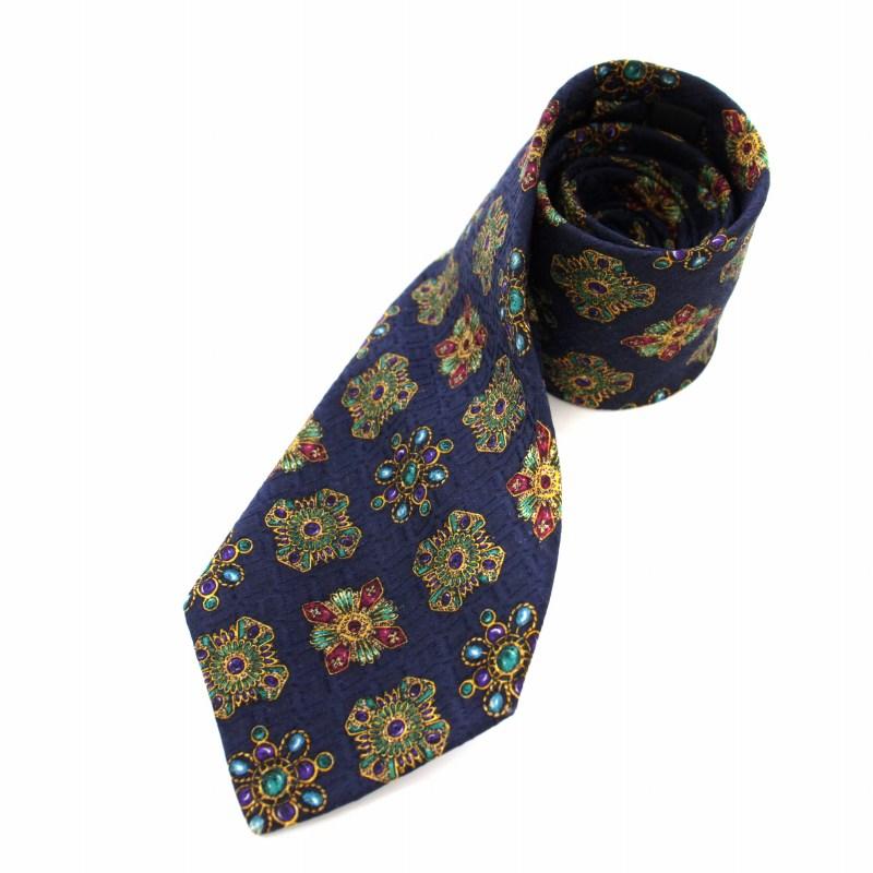 CHANEL シャネル ネクタイ グリポア柄 総柄 シルク ネイビー /TK □OH  