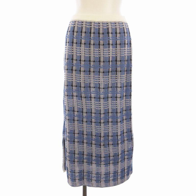 ルシェルブルー LE CIEL BLEU タイトスカート ロング チェック 36 青  