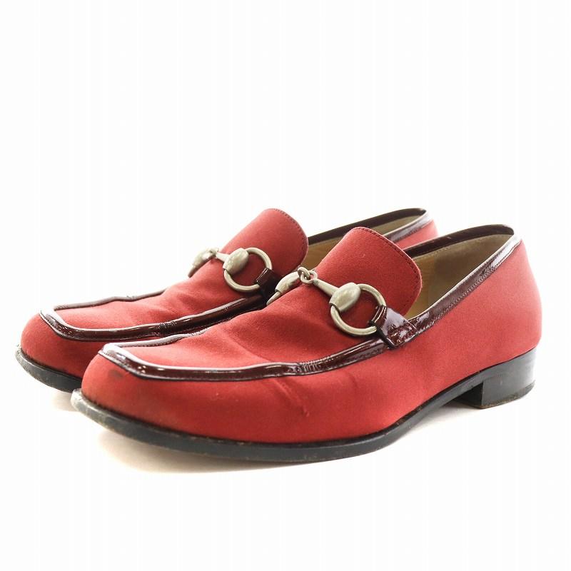 GUCCI（グッチ） ホースビット ローファー スクエアトゥ サテン 6B 赤