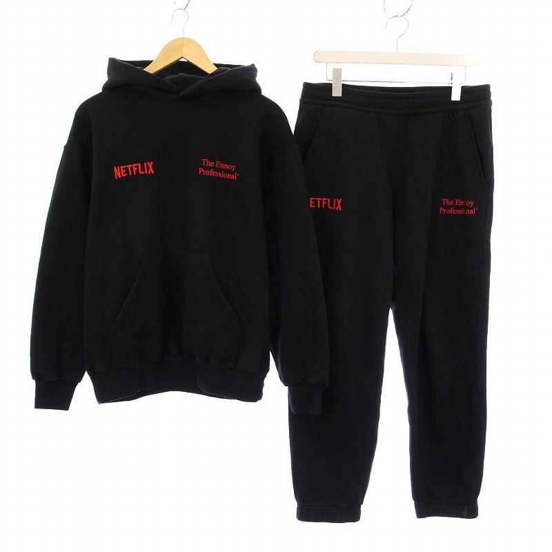 【中古】エンノイ Stylistshibutsu Netflix 23AW セットアップ プルオーバーパーカー パンツ スウェット M ブラック エンノイ ENNOY Stylistshibutsu Netflix 23AW セットアップ プル