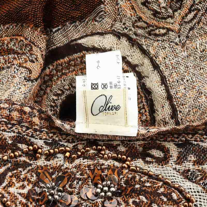 トプカピ TOPKAPI OLIVE ストール フリンジ ビジュー 総柄 ウール 茶