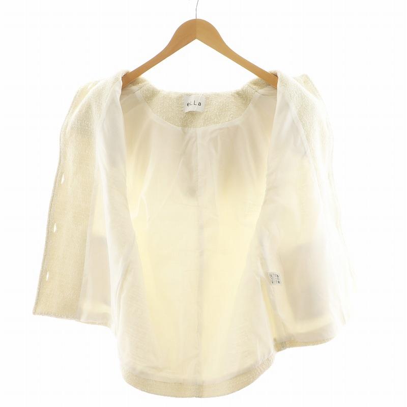 eLLa エラ　ショートジレ 未使用品 エラ eLLa ビッグカラーツイードジレ ベスト アイボリー