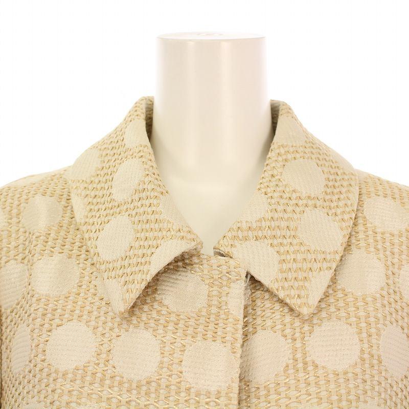 【中古】ポールカ PAULE KA ドットジャガードステンカラーコート アウター ロング丈 36 ベージュ タグ付き 151/M020 ポールカ PAULE KA ドットジャガードステンカラーコート アウター