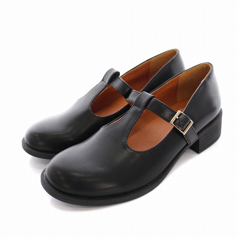 あしながおじさん パンプス Tストラップ シューズ 24.5cm 黒 /YM 