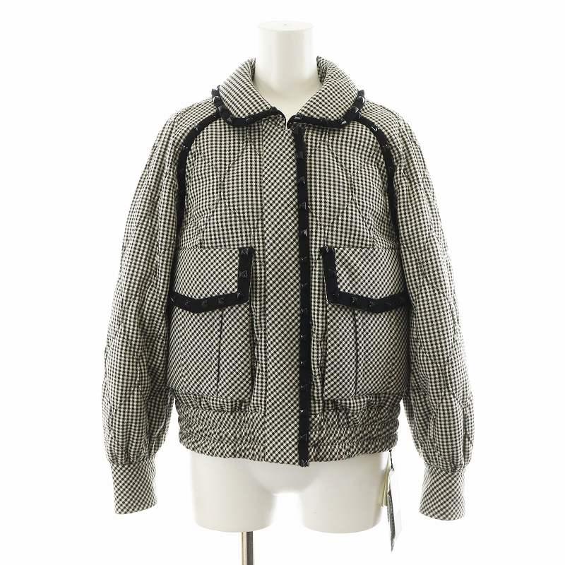 【中古】未使用品 ルネ Rene 22年製 中綿ジャケット キルティングジャケット ギンガムチェック スタッズ 34 黒 白 Rene（ルネ） 未使用品 Rene 22年製 中綿ジャケット キルティング