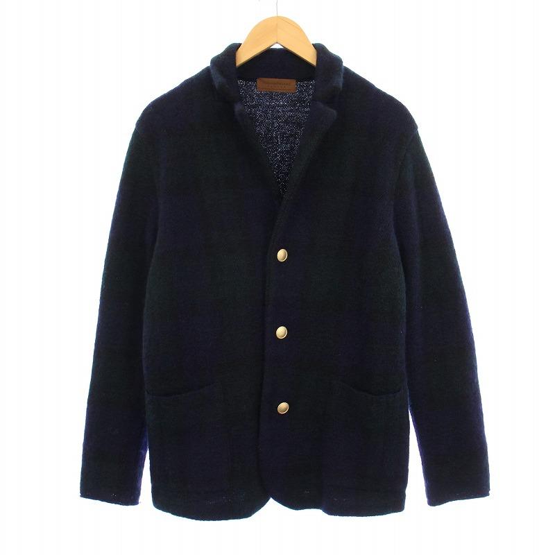 【中古】トゥモローランド トリコ モヘアナイロンウールニットジャケット テーラード アウター チャック柄 S 紺 緑 トゥモローランド トリコ モヘアナイロンウールニットジャケット