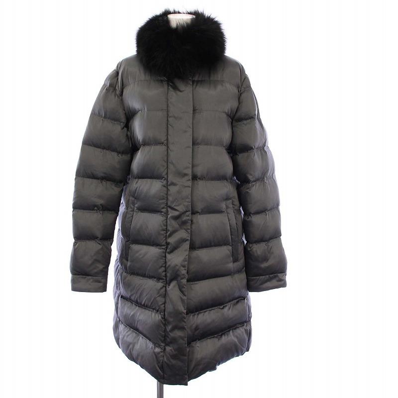 【中古】プラダ PRADA ダウンコート アウター ロング ファー 46 グレー /KH レディース PRADA（プラダ） ダウンコート アウター ロング ファー 46 グレー /KH
