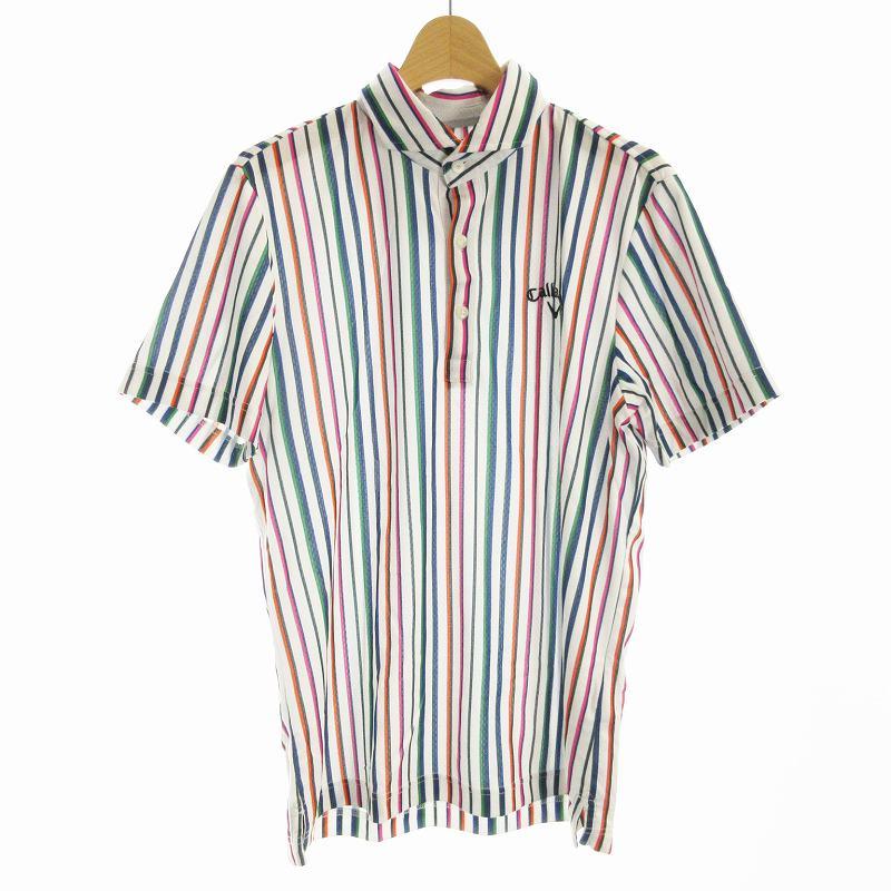 キャロウェイ CALLAWAY ポロシャツ 半袖 ストライプ L マルチカラー