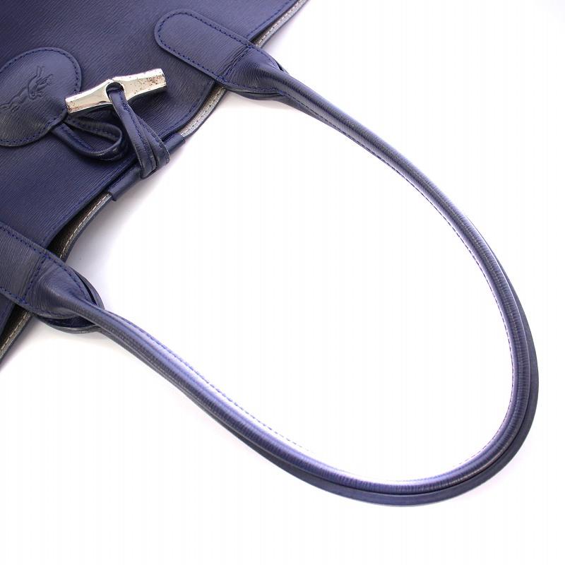 LONGCHAMP ロンシャン ロゾ トートバッグ ハンドバッグ レザー ロゴ 紺