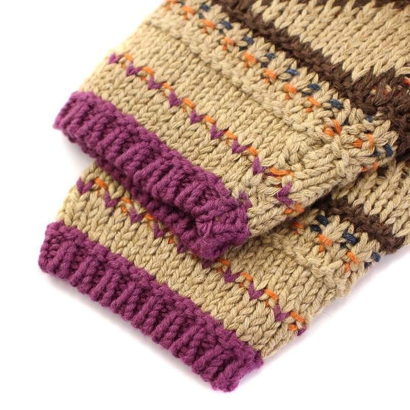 【中古】ローレンラルフローレン LAUREN RALPH LAUREN ニット セーター 長袖 ボートネック 総柄 麻 リネン混 XS 茶 ローレンラルフローレン LAUREN RALPH ニット セーター 長袖 ボート