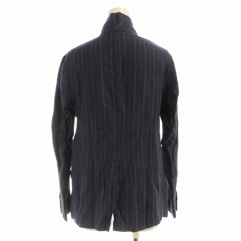 トゥジュー TOUJOURS ジャケット シングル 麻 リネン ストライプ 1 紺