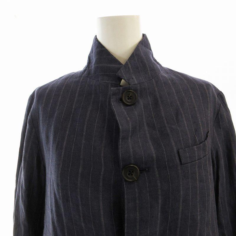 トゥジュー TOUJOURS ジャケット シングル 麻 リネン ストライプ 1 紺