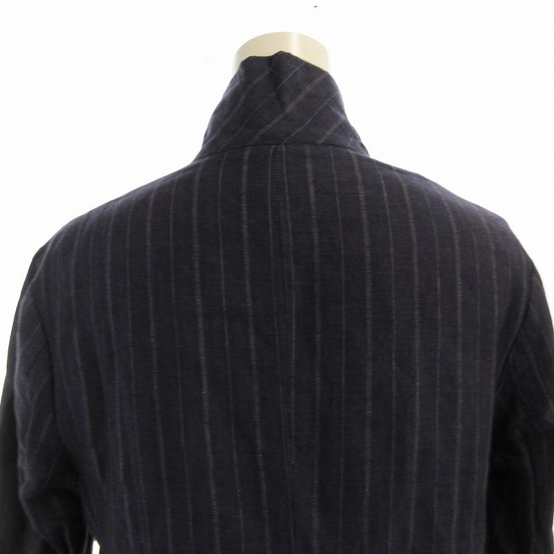 トゥジュー TOUJOURS ジャケット シングル 麻 リネン ストライプ 1 紺