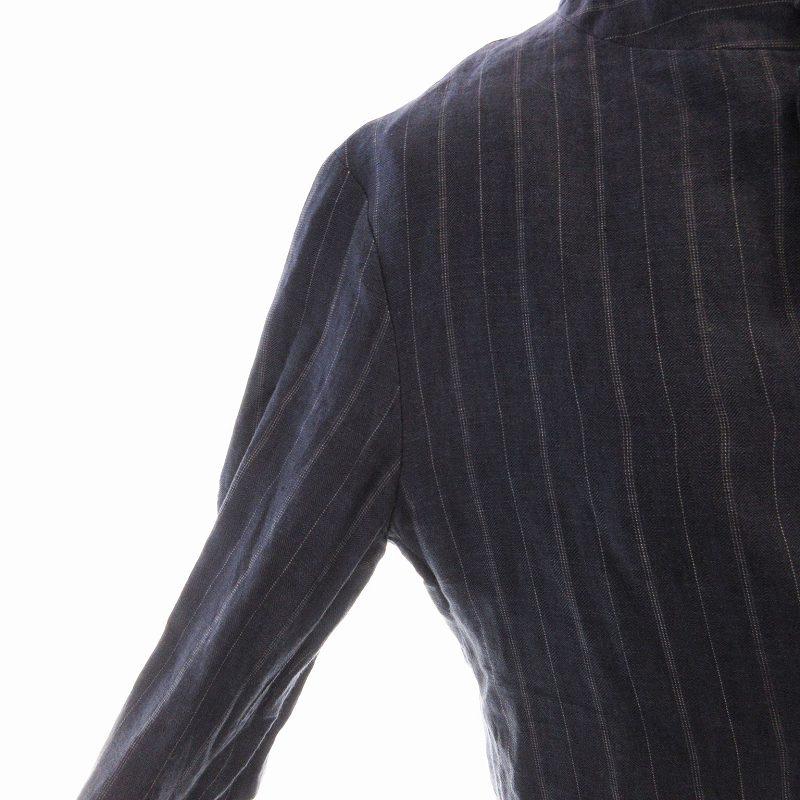 トゥジュー TOUJOURS ジャケット シングル 麻 リネン ストライプ 1 紺