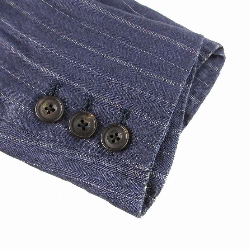 トゥジュー TOUJOURS ジャケット シングル 麻 リネン ストライプ 1 紺