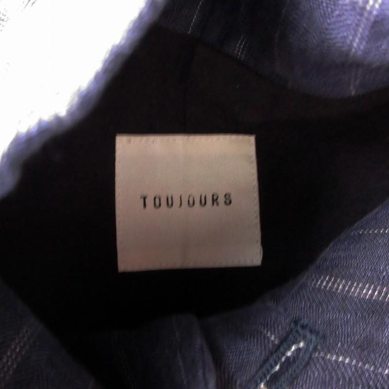 トゥジュー TOUJOURS ジャケット シングル 麻 リネン ストライプ 1 紺