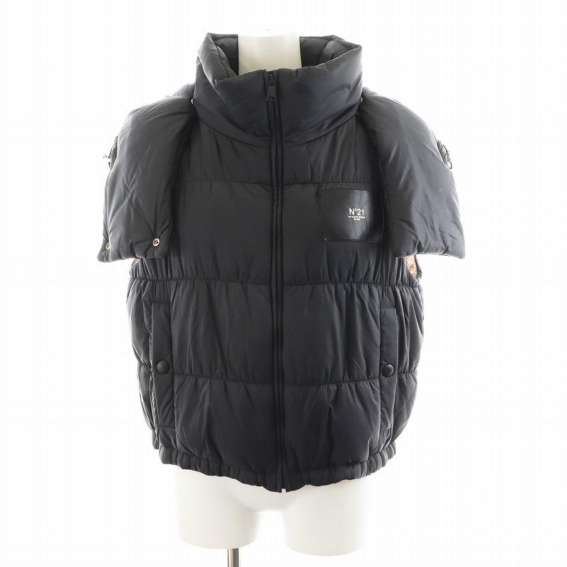 N°21 ヌメロヴェントゥーノ　ダウンベスト　中綿　ブラック　ナイロン　フード ヌメロヴェントゥーノ N°21 中綿ベスト フード ナイロン