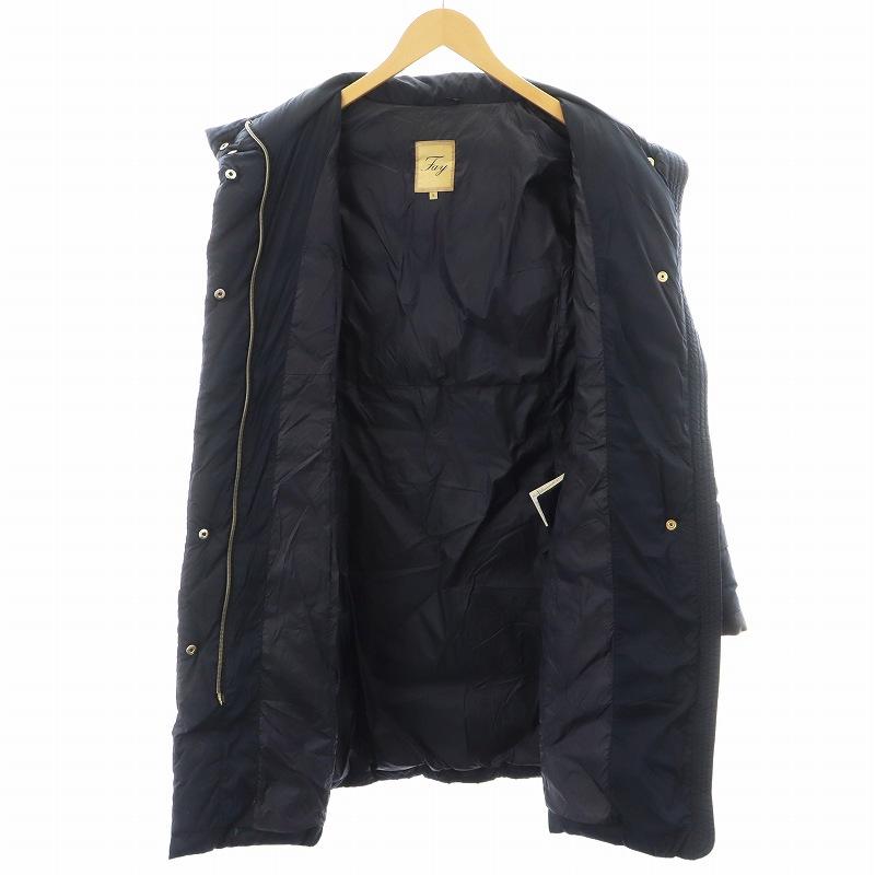 フェイ FAY ダウンコート ロング丈 シルク混 絹 アウター S 紺