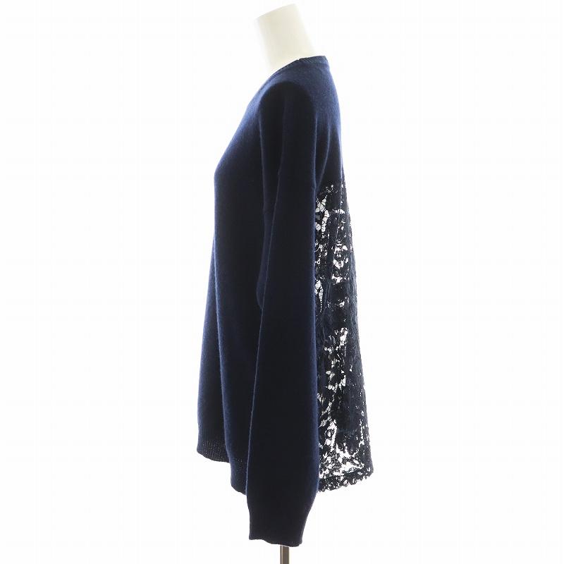 美品 ヴァレンティノ VALENTINO ニット セーター ロングスリーブ 長袖 カシミヤ ウール レース レディース M ネイビー VALENTINO - 美品 ヴァレンティノ VALENTINO ニット セーター ロング