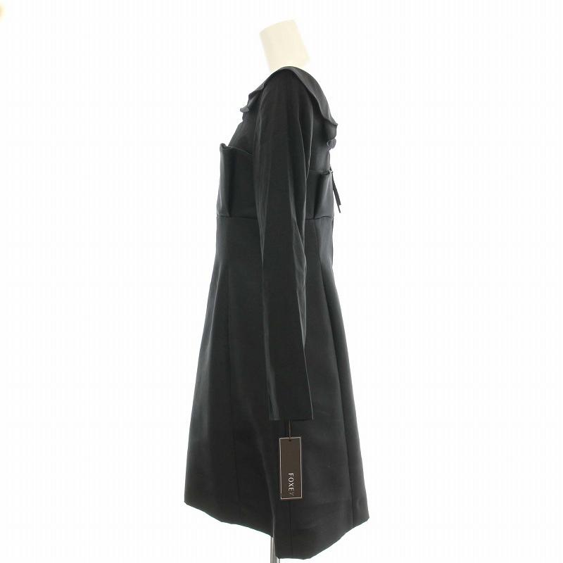 美品 フォクシー チューリップ ラッフル ワンピース ドレス 37076 黒 FOXEY 未使用品 フォクシー チューリップ ラッフルワンピース ひざ丈