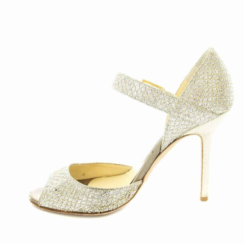 【中古】ジミーチュウ Champagne Glitter Fabric Peep Toe Pumps パンプス オープントゥ グリッター レザー 34 21cm ジミーチュウ Champagne Glitter Fabric Peep Toe Pumps パンプス