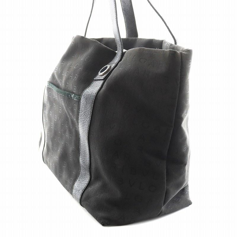 ブルガリ トートバッグ ロゴマニア サークルロゴ 黒 キャンバス ブルガリ BVLGARI トートバッグ ハンドバッグ ロゴマニア