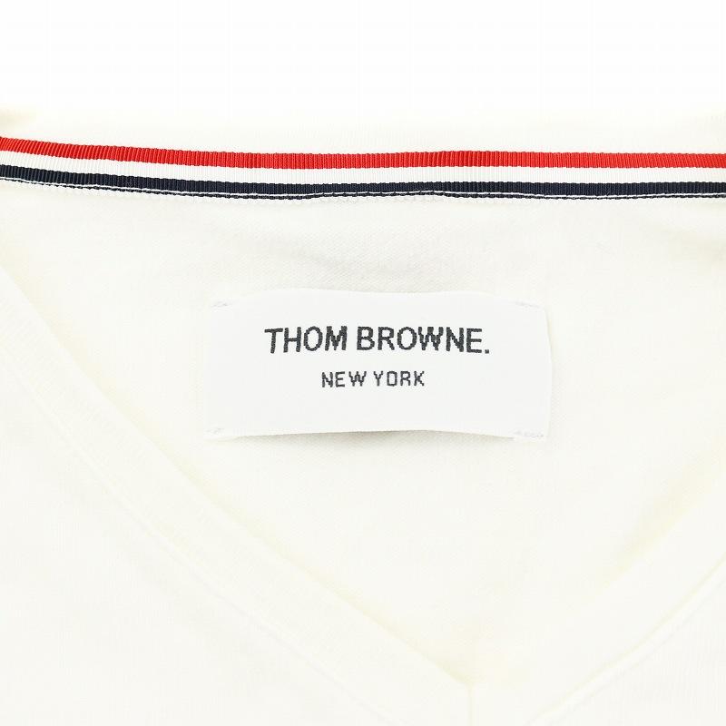 トムブラウン THOM BROWNE Tシャツ カットソー 半袖 Vネック 1 白