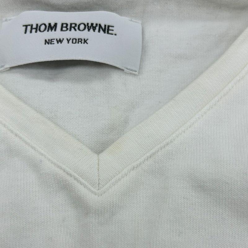 トムブラウン THOM BROWNE Tシャツ カットソー 半袖 Vネック 1 白