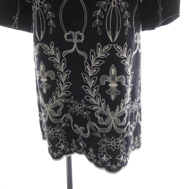 エムズグレイシー☆ 素敵な夏のブラック花柄ワンピース☆未使用タグ付 未使用品 グレースクラス タグ付き ワンピース ひざ丈 刺繍 花モチーフ