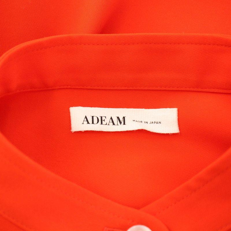 アディアム ADEAM ワンピース ひざ丈 長袖 バンドカラー ハーフボタン